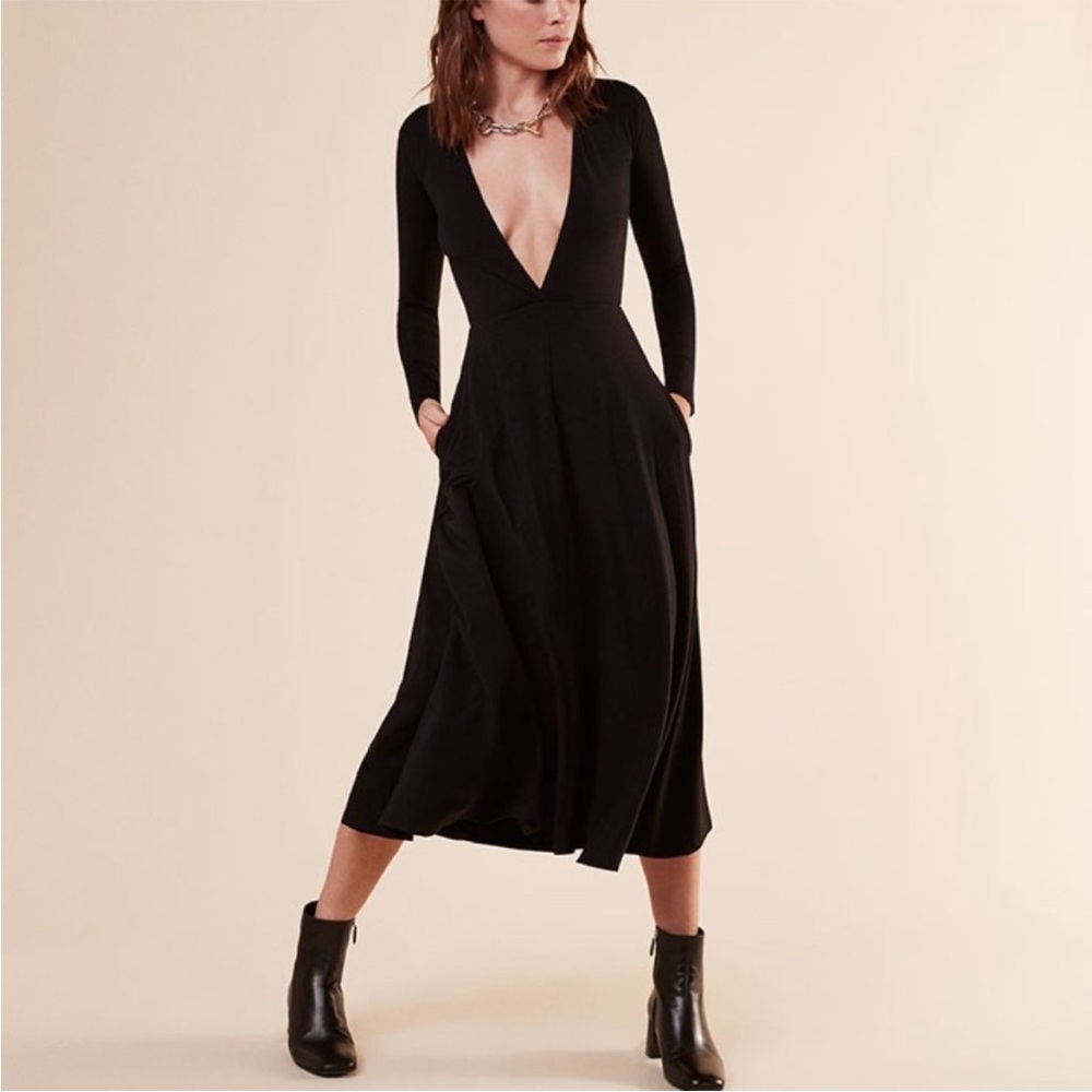 Reformation Elegant Black V-Neck Dress